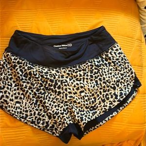 Outdoor Voices leopard print / black bike shorts. NEVER WORN, with price tag.
